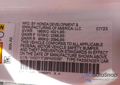 2023 Honda Accord Lx from USA, damaged, VIN 1HGCY1F26PA050587
